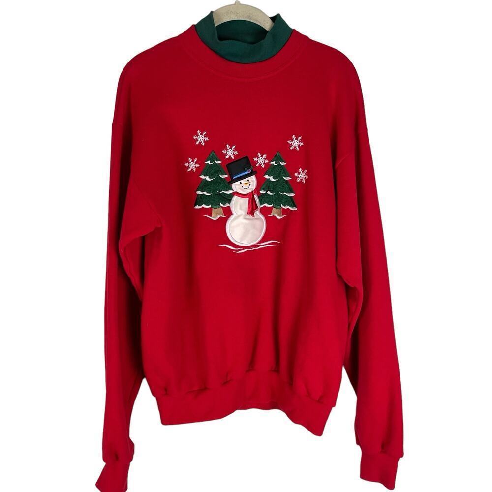 Vintage Pleasant Shade Christmas Snowman double collar embroidered sweatshirt